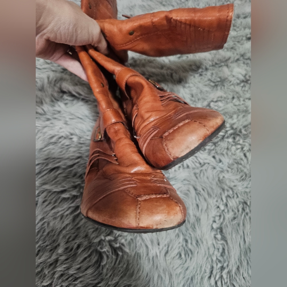 Bronx | Leather Wedge Boots w Stud Detail - Cognac - Picture 11 of 11